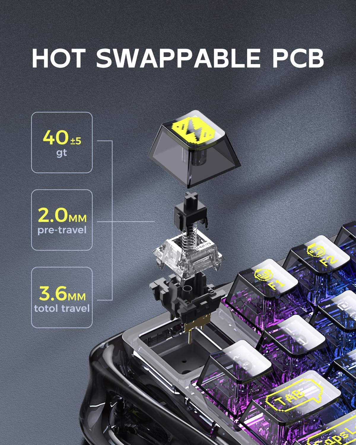 GravaStar Mercury K1 Lite 75% Wireless Mechanical Gaming Keyboard Transparent Black GravaStar Mercury K1 Lite 75% Wireless Mechanical Gaming Keyboard Transparent Black